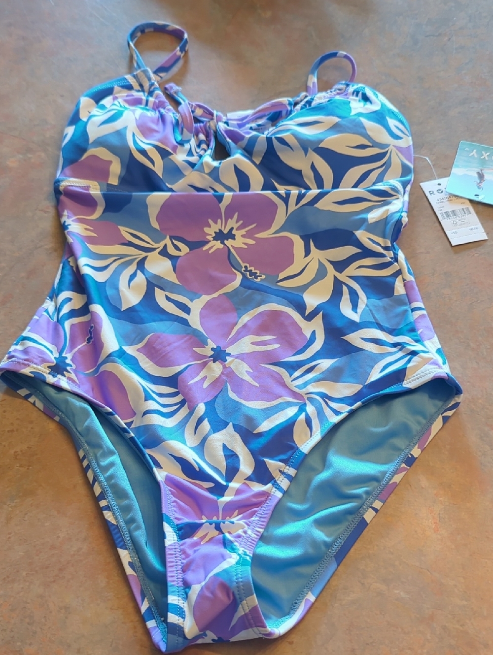 Girls' Floral One-Piece Swimsuit - Blue & Purple